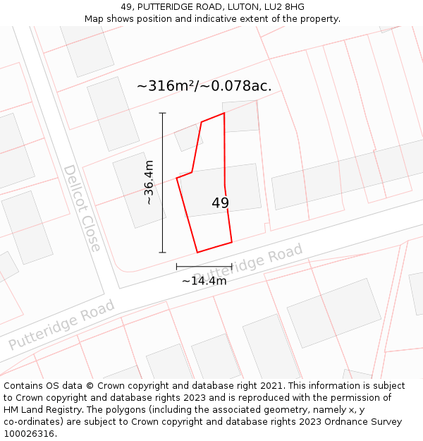 49, PUTTERIDGE ROAD, LUTON, LU2 8HG: Plot and title map