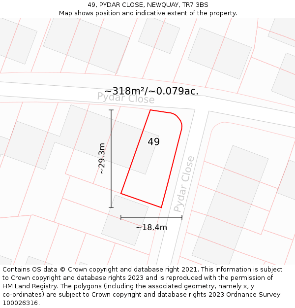 49, PYDAR CLOSE, NEWQUAY, TR7 3BS: Plot and title map
