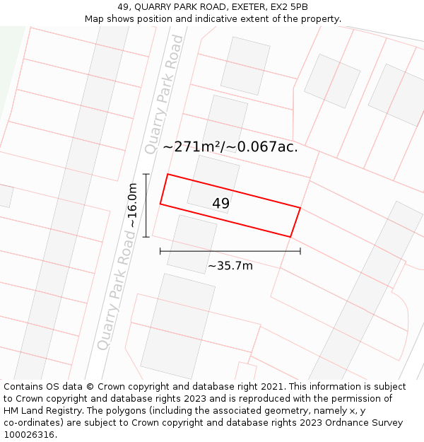 49, QUARRY PARK ROAD, EXETER, EX2 5PB: Plot and title map