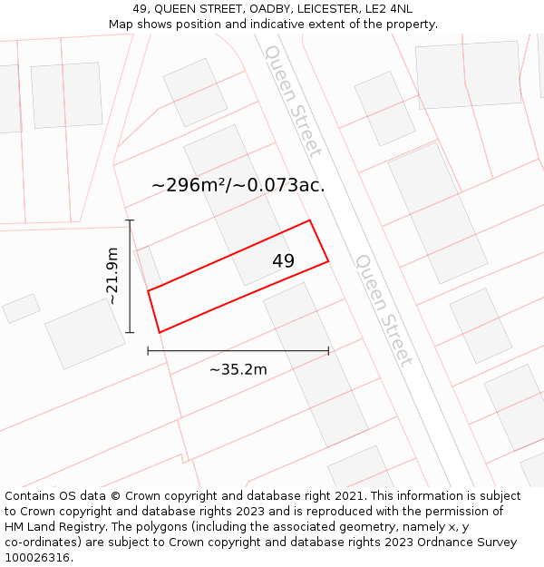 49, QUEEN STREET, OADBY, LEICESTER, LE2 4NL: Plot and title map