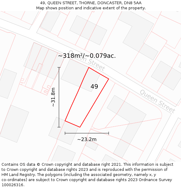 49, QUEEN STREET, THORNE, DONCASTER, DN8 5AA: Plot and title map