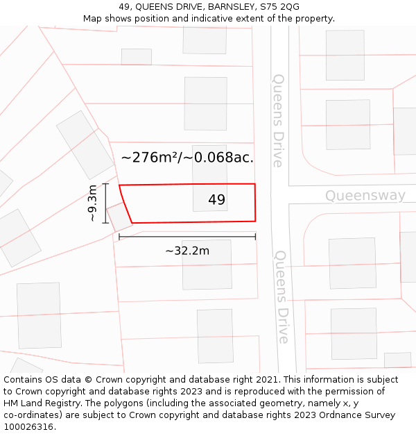 49, QUEENS DRIVE, BARNSLEY, S75 2QG: Plot and title map