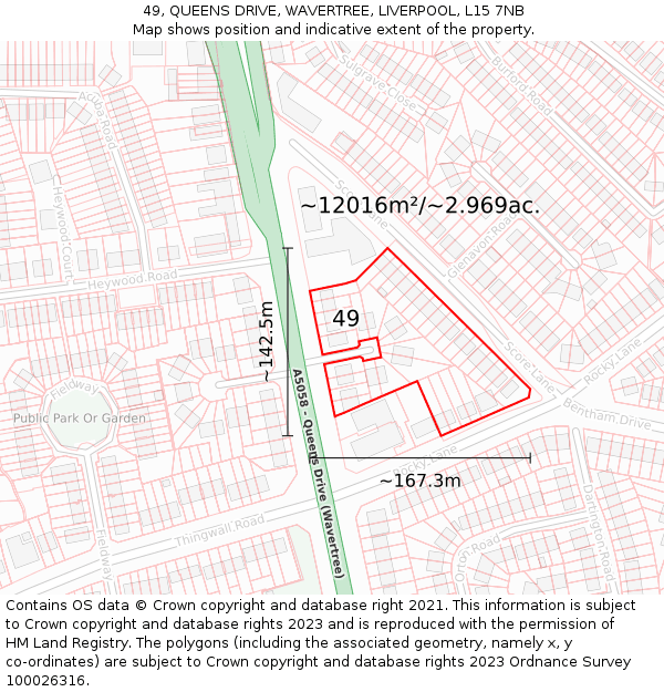 49, QUEENS DRIVE, WAVERTREE, LIVERPOOL, L15 7NB: Plot and title map