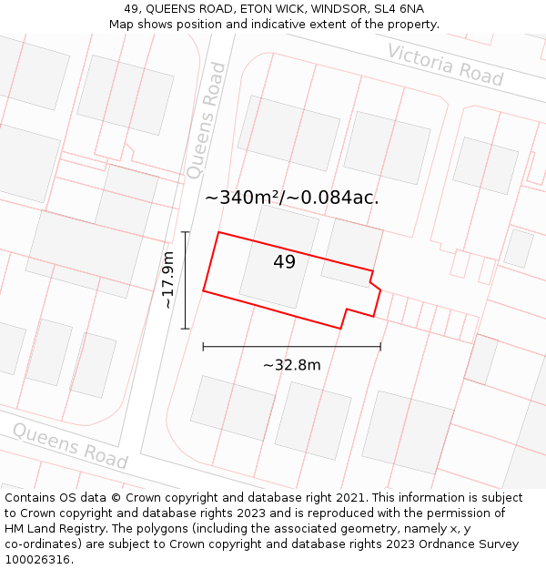 49, QUEENS ROAD, ETON WICK, WINDSOR, SL4 6NA: Plot and title map