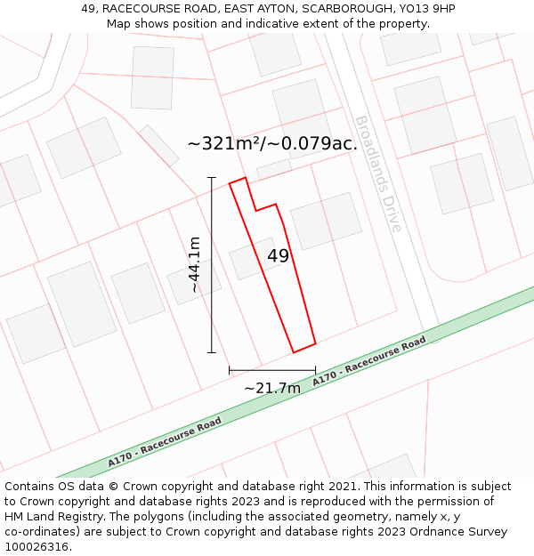 49, RACECOURSE ROAD, EAST AYTON, SCARBOROUGH, YO13 9HP: Plot and title map