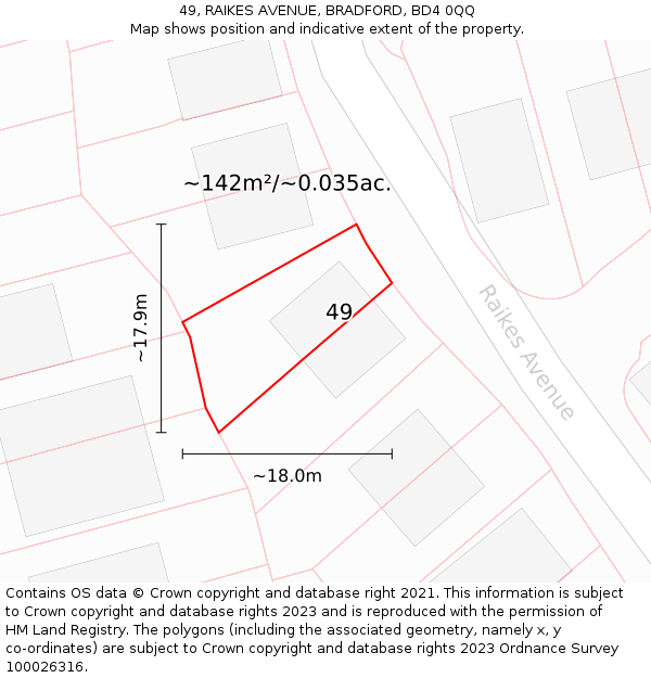 49, RAIKES AVENUE, BRADFORD, BD4 0QQ: Plot and title map