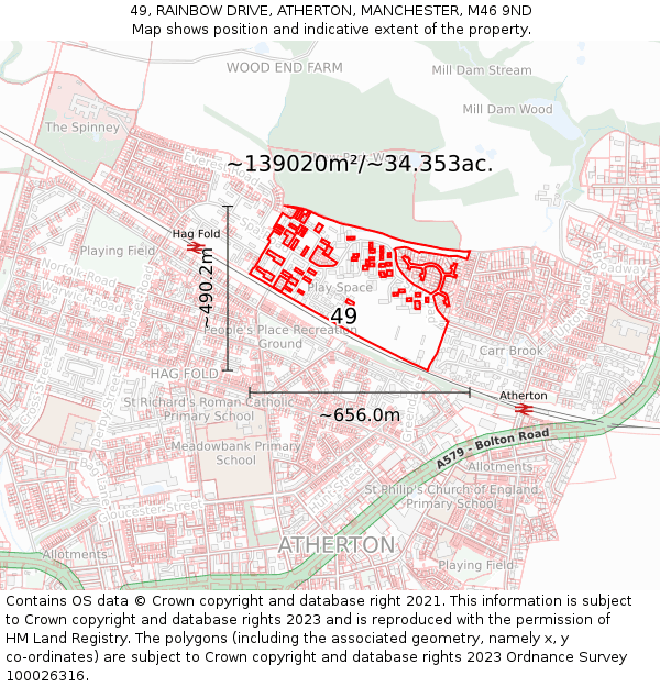 49, RAINBOW DRIVE, ATHERTON, MANCHESTER, M46 9ND: Plot and title map