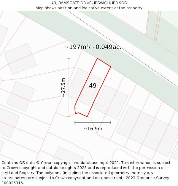 49, RAMSGATE DRIVE, IPSWICH, IP3 9DD: Plot and title map