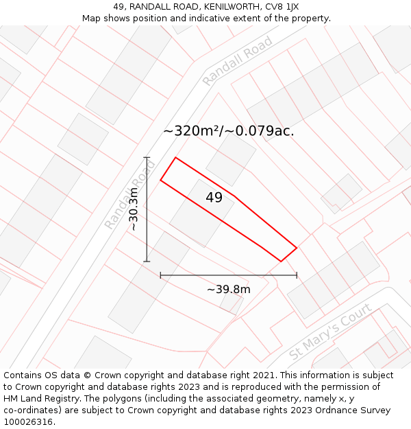 49, RANDALL ROAD, KENILWORTH, CV8 1JX: Plot and title map