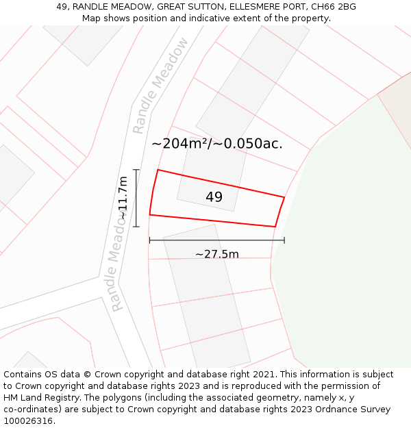 49, RANDLE MEADOW, GREAT SUTTON, ELLESMERE PORT, CH66 2BG: Plot and title map