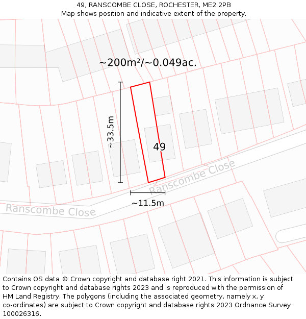 49, RANSCOMBE CLOSE, ROCHESTER, ME2 2PB: Plot and title map