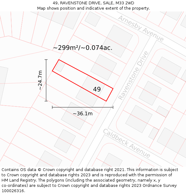 49, RAVENSTONE DRIVE, SALE, M33 2WD: Plot and title map