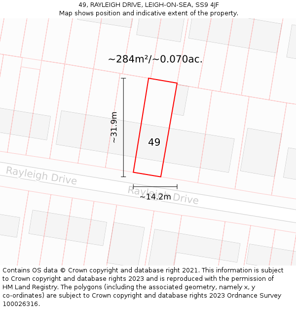 49, RAYLEIGH DRIVE, LEIGH-ON-SEA, SS9 4JF: Plot and title map