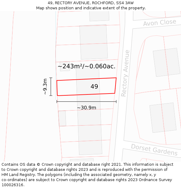 49, RECTORY AVENUE, ROCHFORD, SS4 3AW: Plot and title map