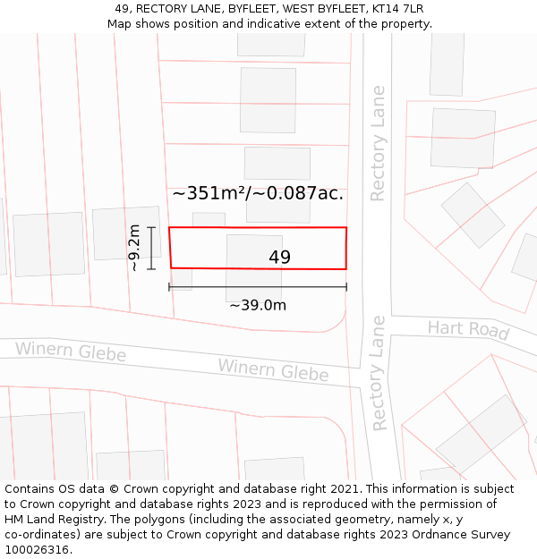 49, RECTORY LANE, BYFLEET, WEST BYFLEET, KT14 7LR: Plot and title map