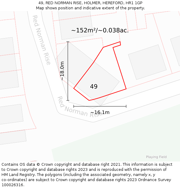 49, RED NORMAN RISE, HOLMER, HEREFORD, HR1 1GP: Plot and title map