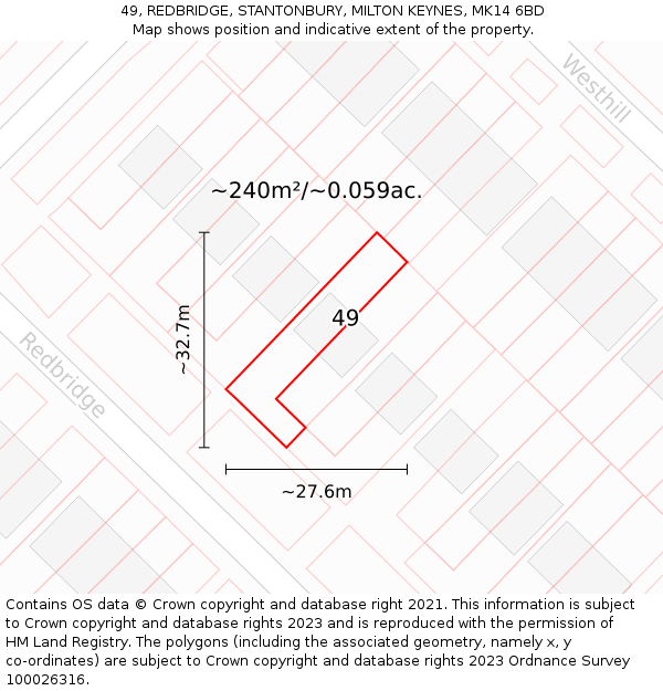 49, REDBRIDGE, STANTONBURY, MILTON KEYNES, MK14 6BD: Plot and title map