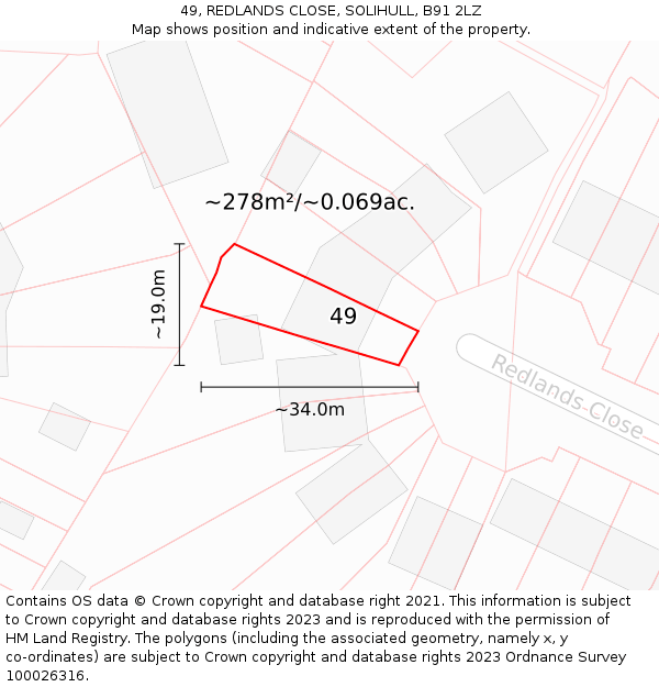 49, REDLANDS CLOSE, SOLIHULL, B91 2LZ: Plot and title map