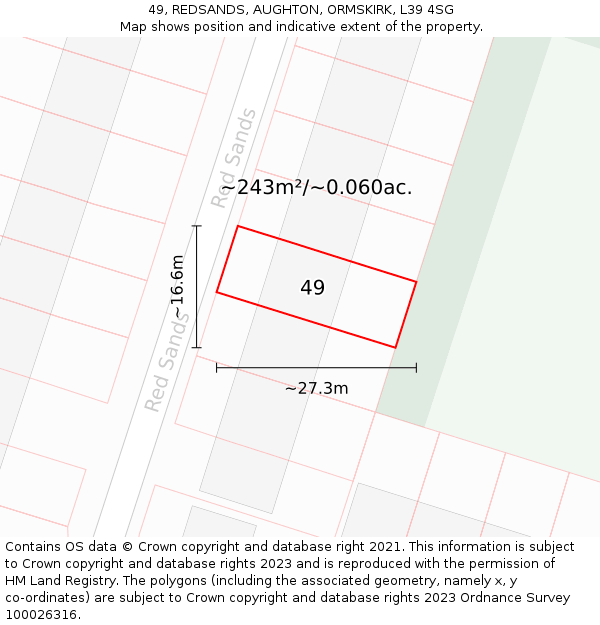 49, REDSANDS, AUGHTON, ORMSKIRK, L39 4SG: Plot and title map
