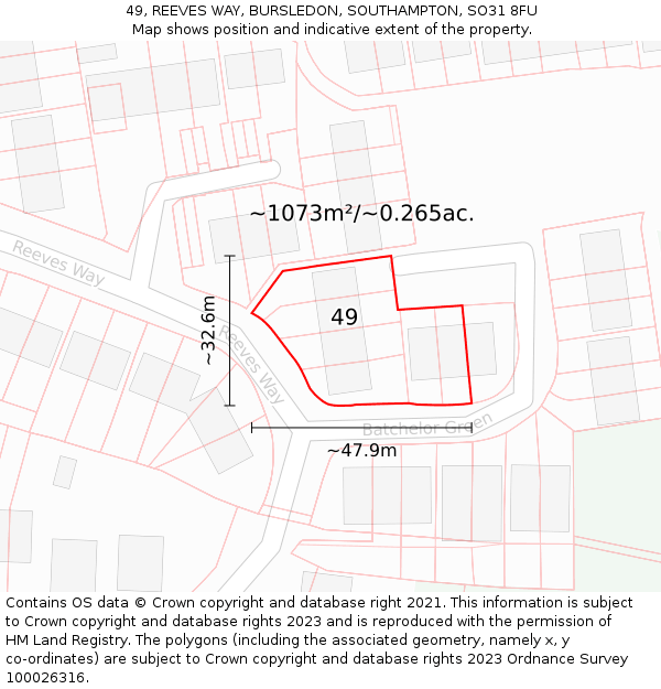 49, REEVES WAY, BURSLEDON, SOUTHAMPTON, SO31 8FU: Plot and title map