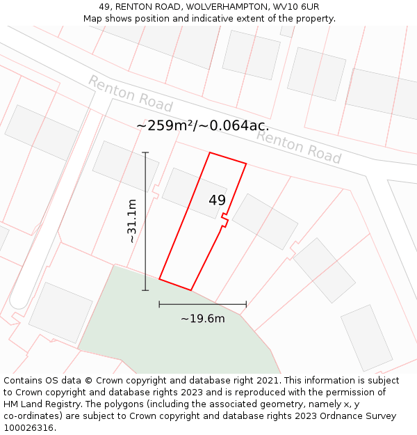49, RENTON ROAD, WOLVERHAMPTON, WV10 6UR: Plot and title map