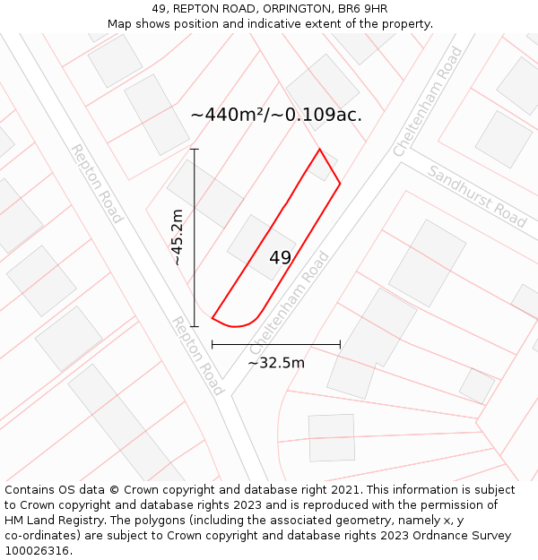 49, REPTON ROAD, ORPINGTON, BR6 9HR: Plot and title map
