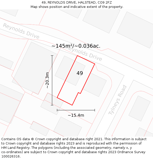 49, REYNOLDS DRIVE, HALSTEAD, CO9 2FZ: Plot and title map