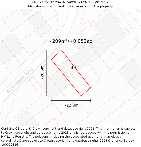 49, RICHMOND WAY, NEWPORT PAGNELL, MK16 0LG: Plot and title map