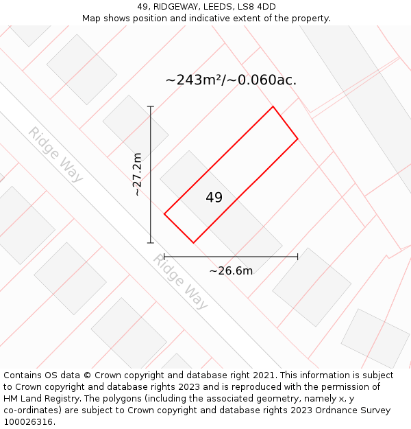 49, RIDGEWAY, LEEDS, LS8 4DD: Plot and title map