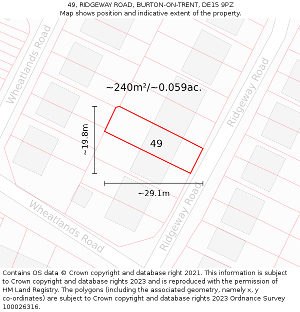 49, RIDGEWAY ROAD, BURTON-ON-TRENT, DE15 9PZ: Plot and title map