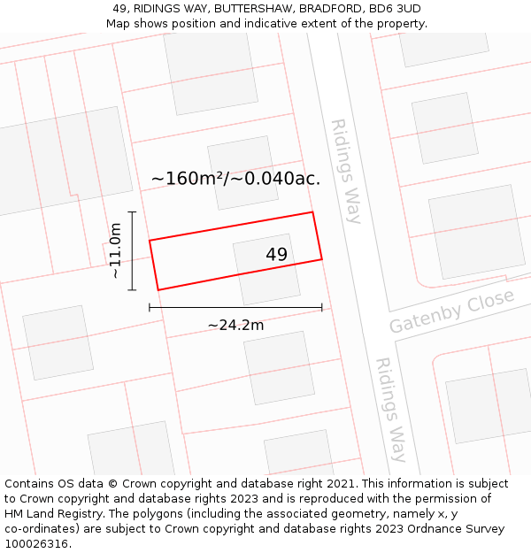 49, RIDINGS WAY, BUTTERSHAW, BRADFORD, BD6 3UD: Plot and title map