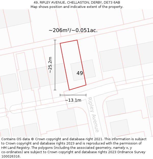 49, RIPLEY AVENUE, CHELLASTON, DERBY, DE73 6AB: Plot and title map