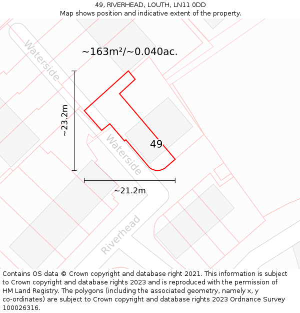 49, RIVERHEAD, LOUTH, LN11 0DD: Plot and title map