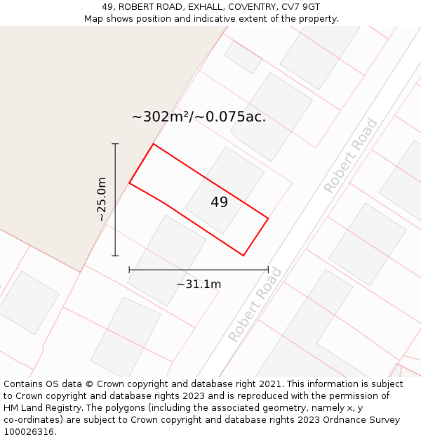 49, ROBERT ROAD, EXHALL, COVENTRY, CV7 9GT: Plot and title map