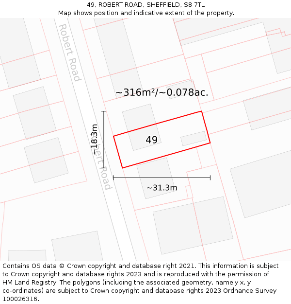 49, ROBERT ROAD, SHEFFIELD, S8 7TL: Plot and title map