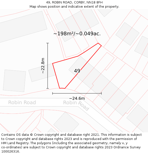 49, ROBIN ROAD, CORBY, NN18 8FH: Plot and title map
