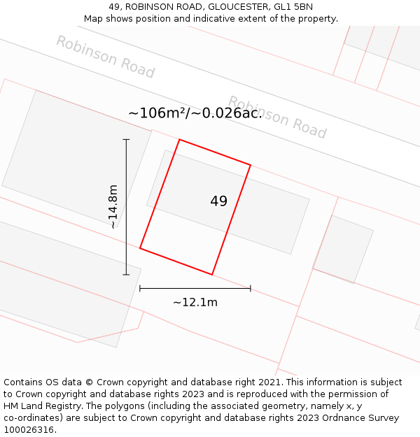 49, ROBINSON ROAD, GLOUCESTER, GL1 5BN: Plot and title map