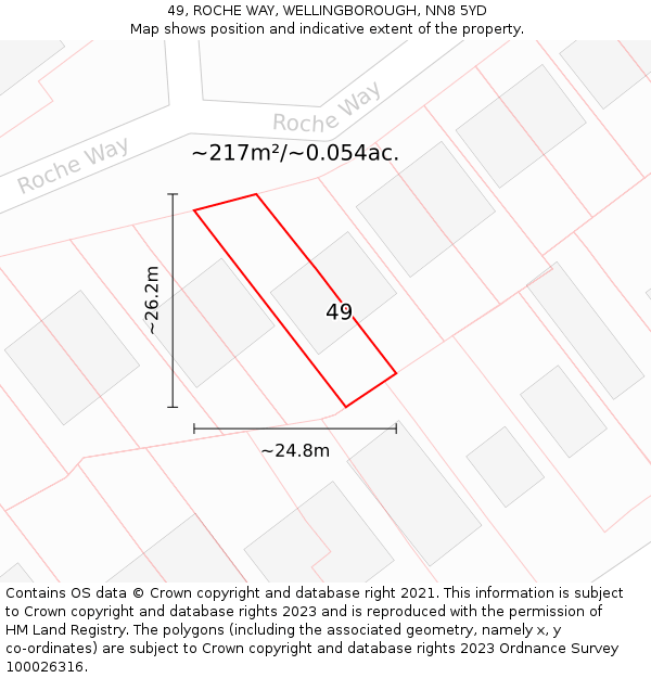 49, ROCHE WAY, WELLINGBOROUGH, NN8 5YD: Plot and title map