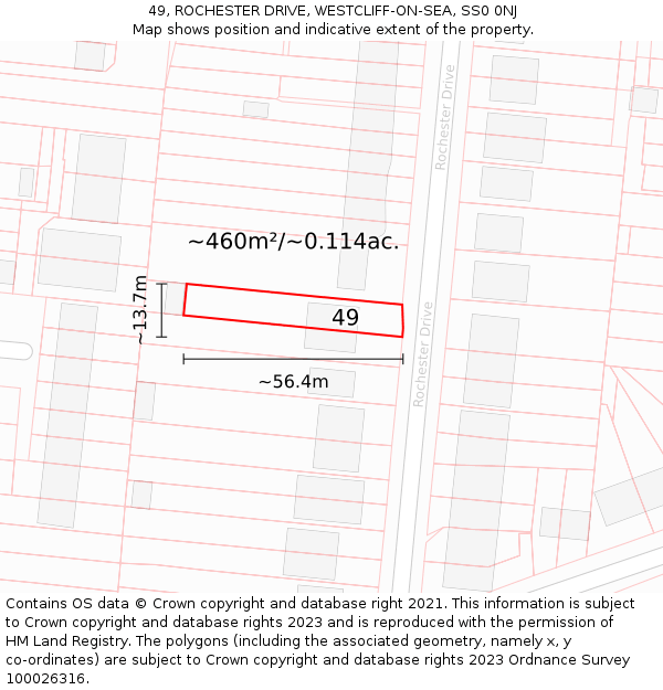 49, ROCHESTER DRIVE, WESTCLIFF-ON-SEA, SS0 0NJ: Plot and title map