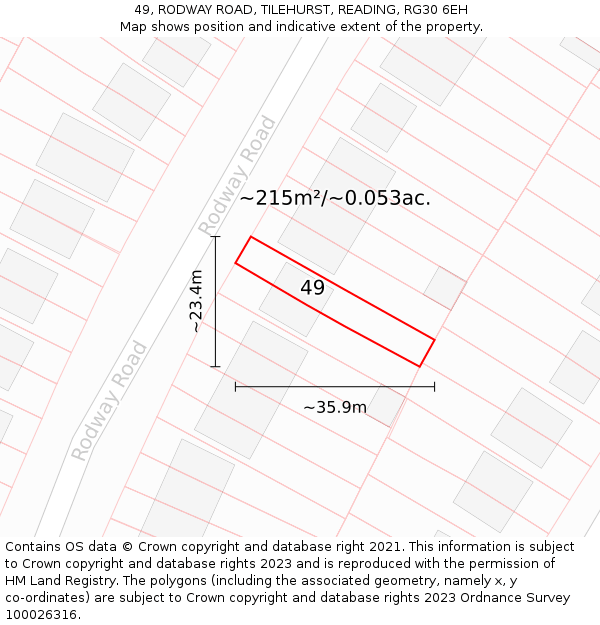 49, RODWAY ROAD, TILEHURST, READING, RG30 6EH: Plot and title map