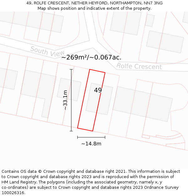 49, ROLFE CRESCENT, NETHER HEYFORD, NORTHAMPTON, NN7 3NG: Plot and title map