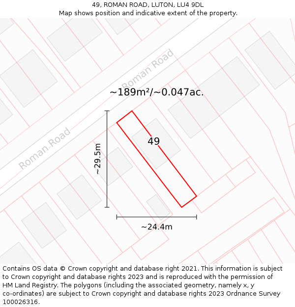 49, ROMAN ROAD, LUTON, LU4 9DL: Plot and title map