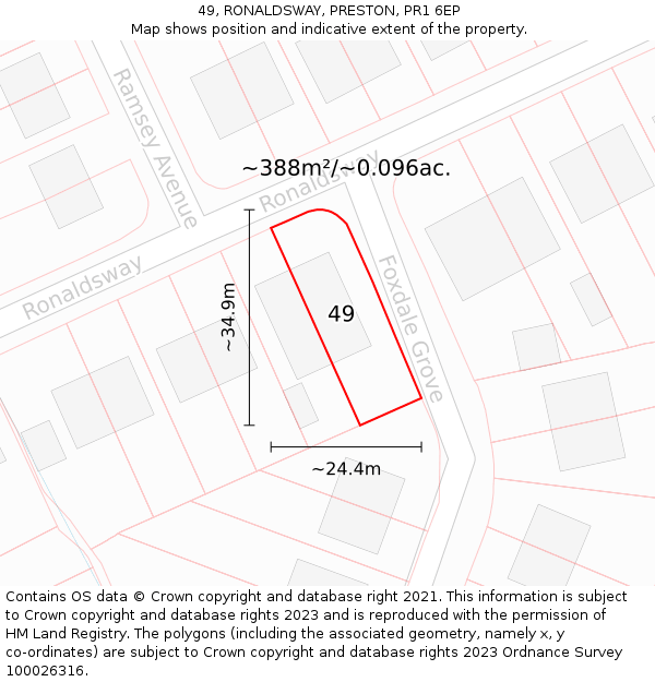 49, RONALDSWAY, PRESTON, PR1 6EP: Plot and title map