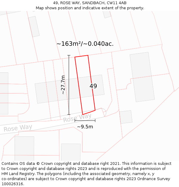 49, ROSE WAY, SANDBACH, CW11 4AB: Plot and title map