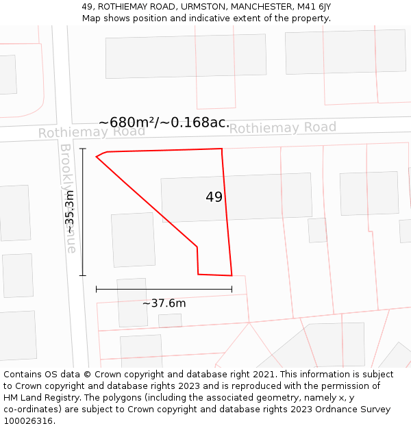 49, ROTHIEMAY ROAD, URMSTON, MANCHESTER, M41 6JY: Plot and title map