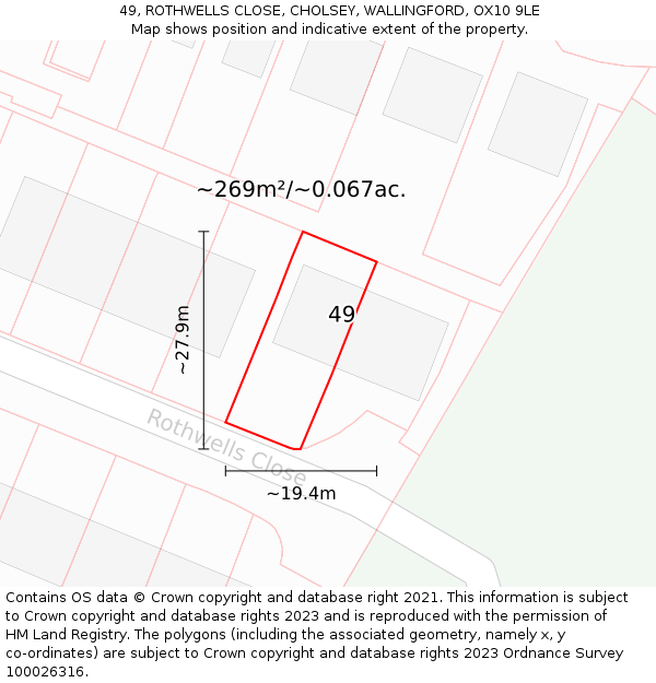 49, ROTHWELLS CLOSE, CHOLSEY, WALLINGFORD, OX10 9LE: Plot and title map