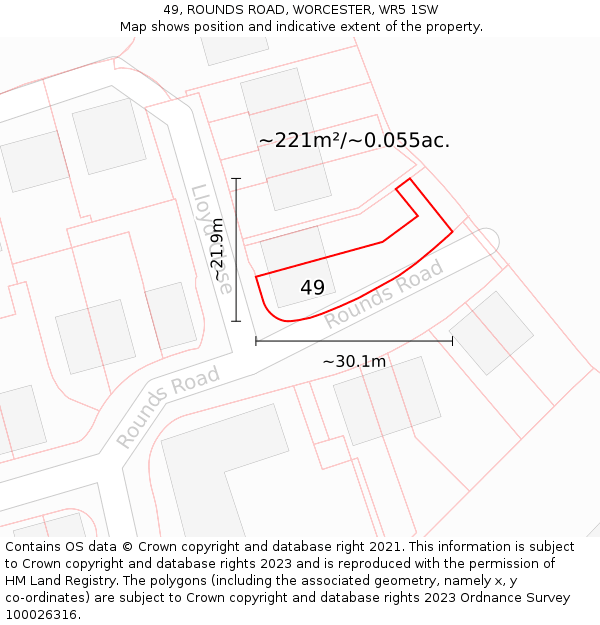 49, ROUNDS ROAD, WORCESTER, WR5 1SW: Plot and title map