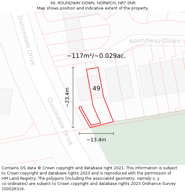 49, ROUNDWAY DOWN, NORWICH, NR7 0NR: Plot and title map