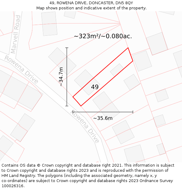 49, ROWENA DRIVE, DONCASTER, DN5 8QY: Plot and title map