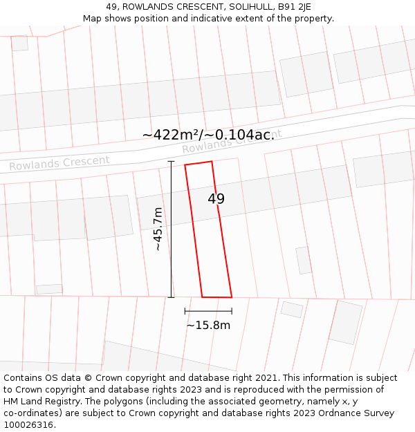 49, ROWLANDS CRESCENT, SOLIHULL, B91 2JE: Plot and title map